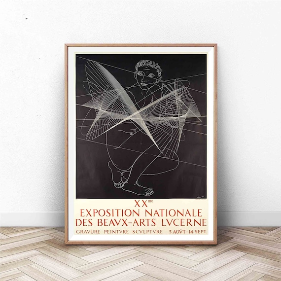 Exposition Nationale Beaux Arts Lucerne 20th Line Drawing Art Poster
