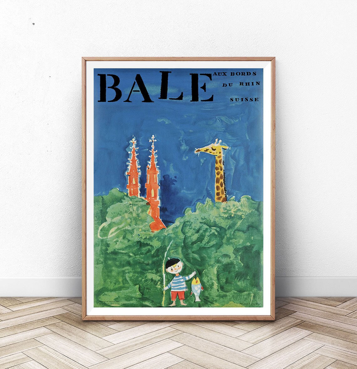 Bale Basel On The Rhine Swiss Vintage Travel Poster Giraffe Zoo Art