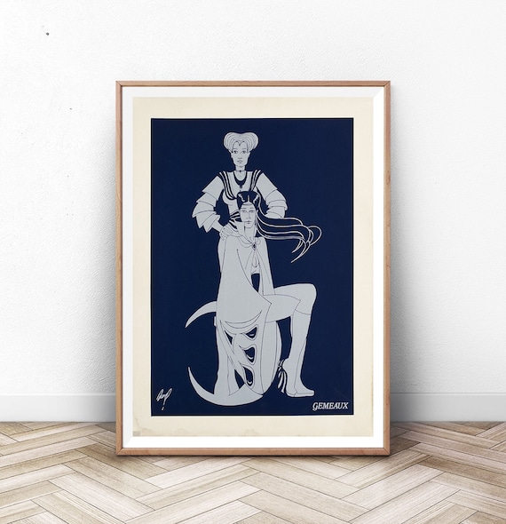 Gemeaux Gemini Zodiac Vintage Astrology Twin Women Navy Art Poster