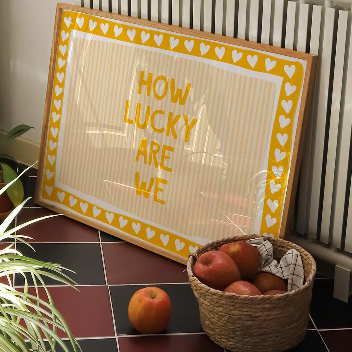 How Lucky Are We Yellow Stripe Preppy Art Print