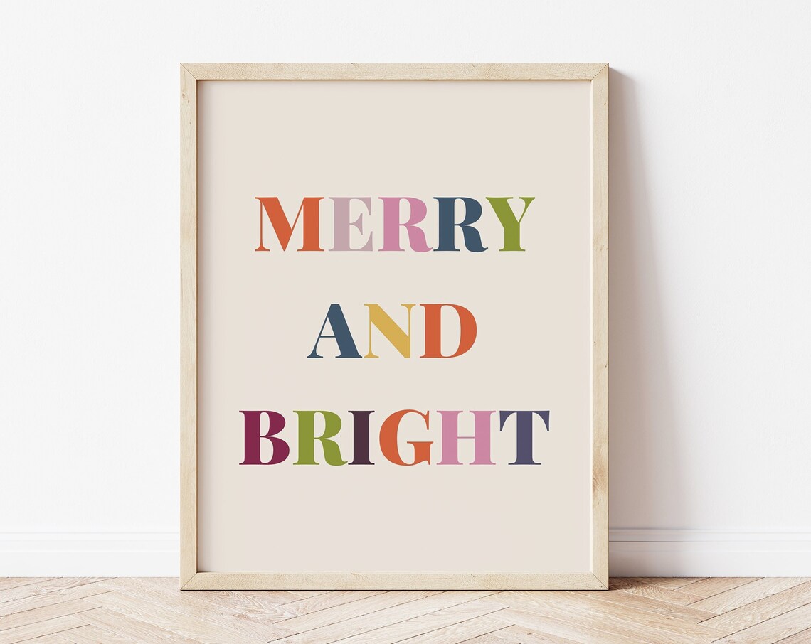 Merry Bright Christmas Decor, Boho Holiday Poster