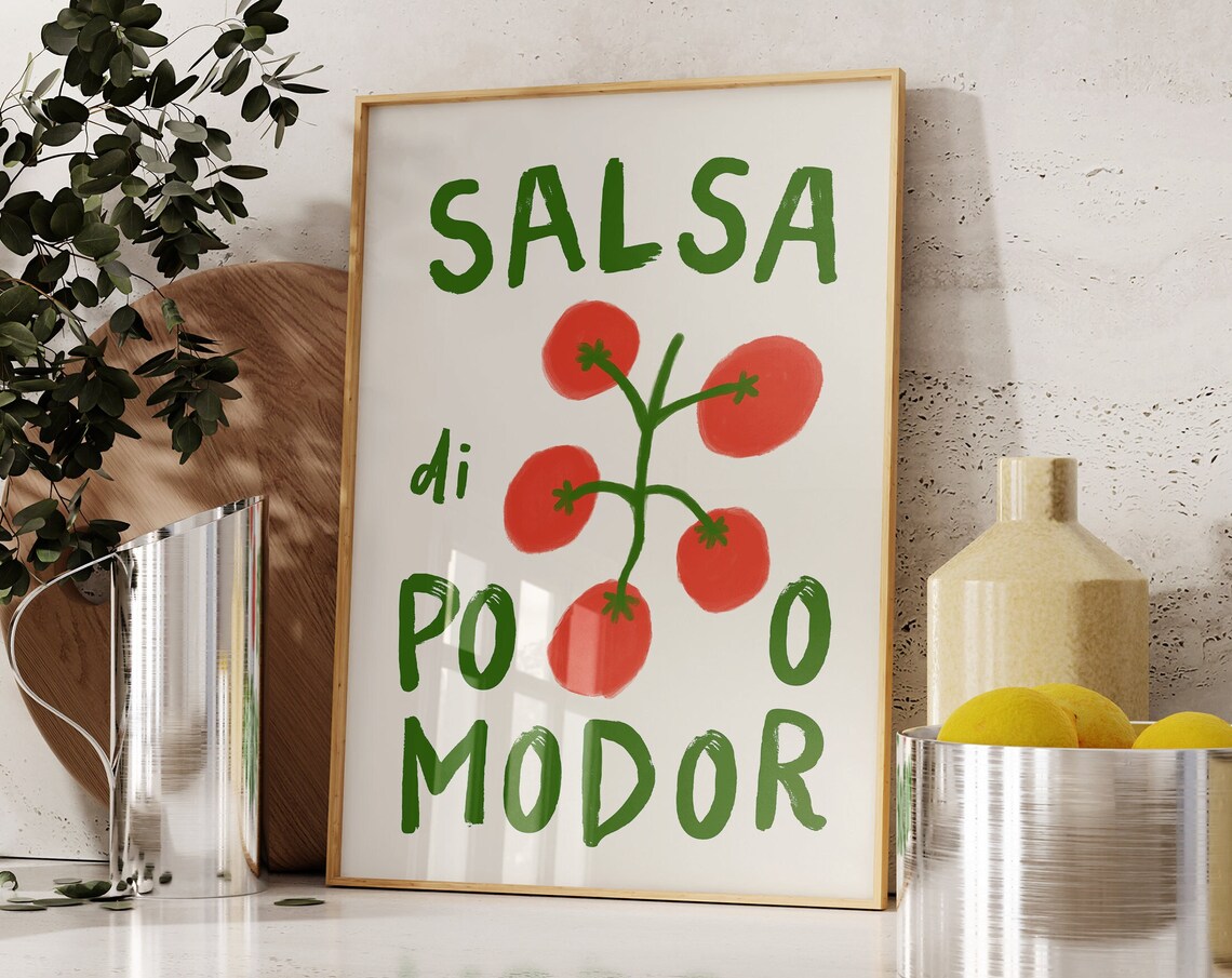 Salsa di Pomodoro Hand Painted Tomato Kitchen Decor Italian Food Poster