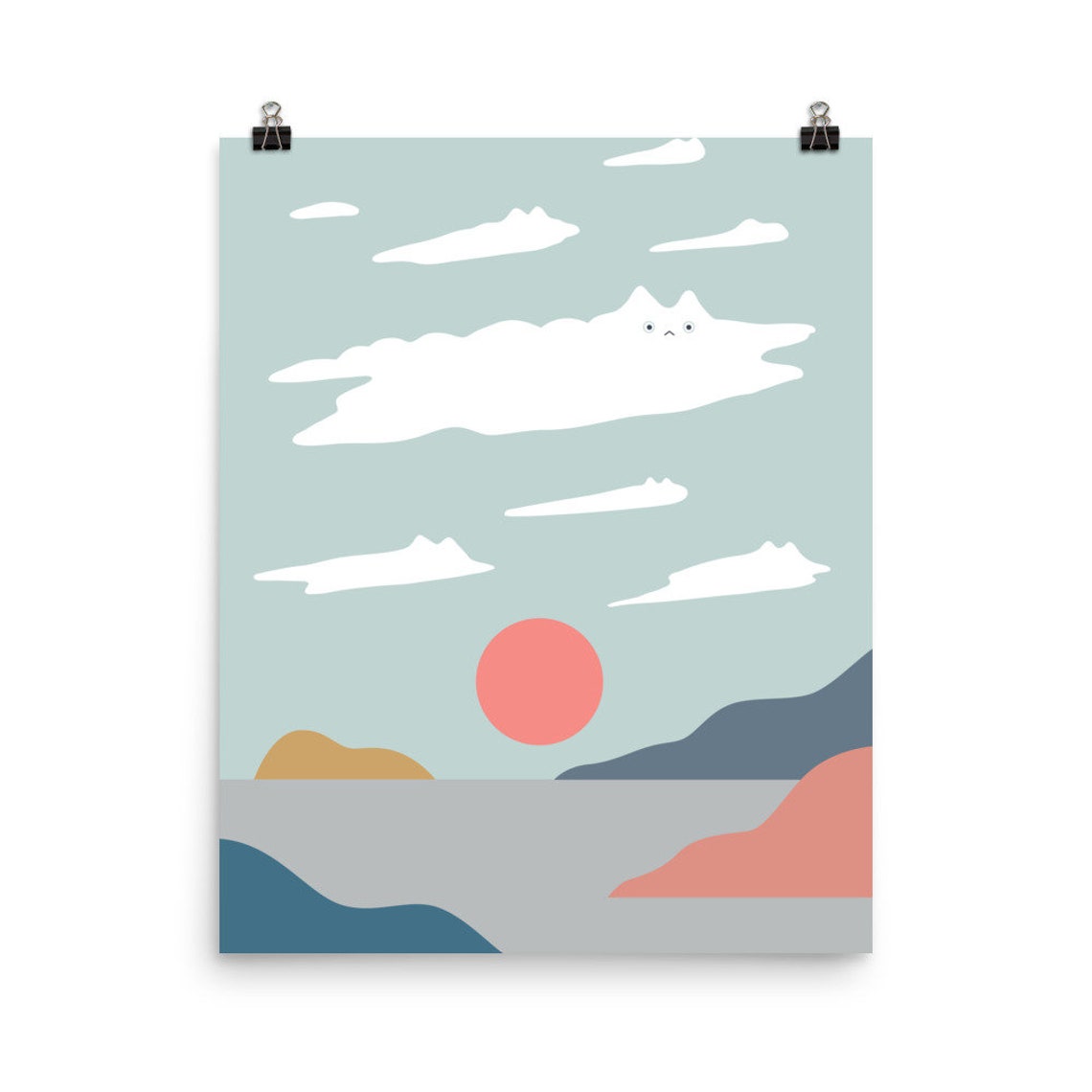 Cat Landscape Art Print, Cat Wall Decor