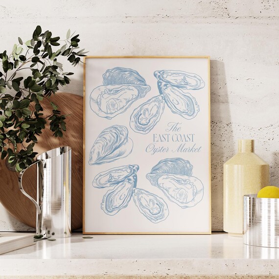 The East Coast Oyster Market Blue Oyster Sketch Kitchen Art Poster