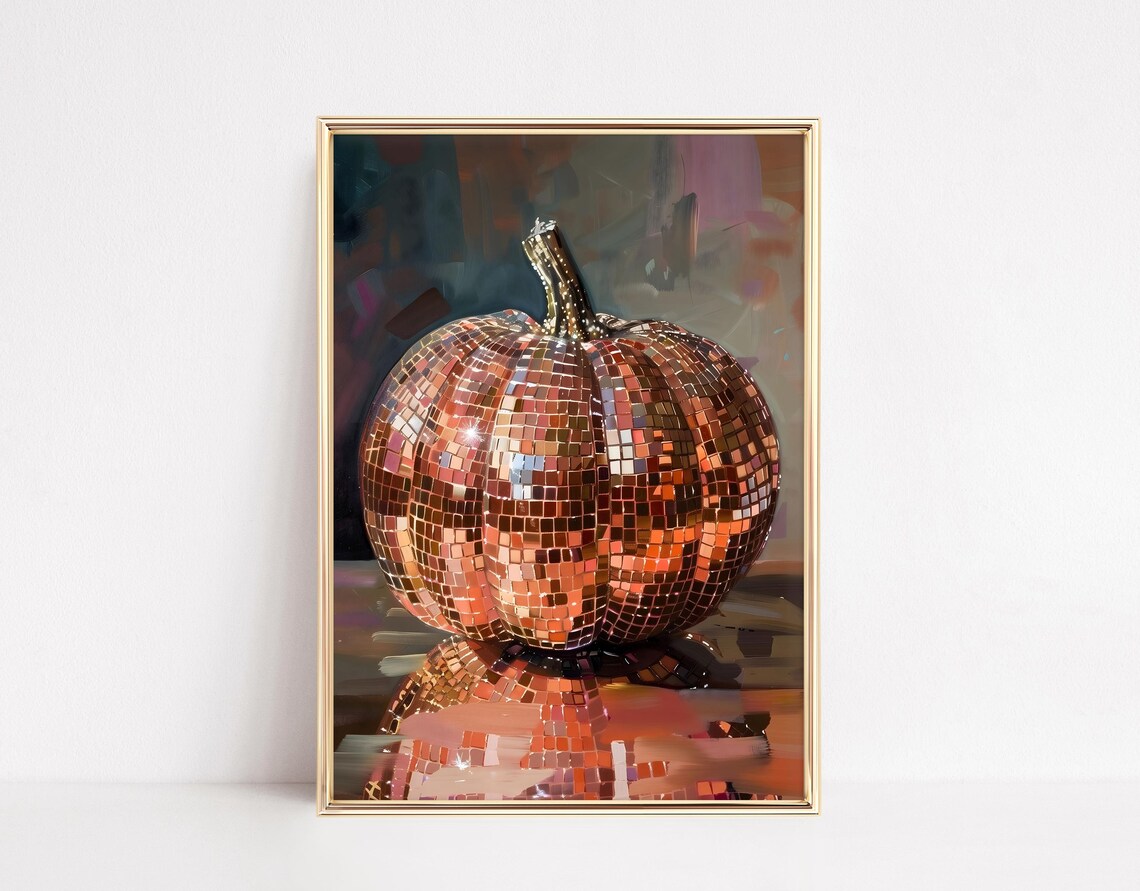 Disco Pumpkin Halloween Poster Print, Fall Decor