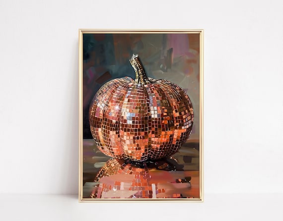 Disco Pumpkin Halloween Poster Print, Fall Decor