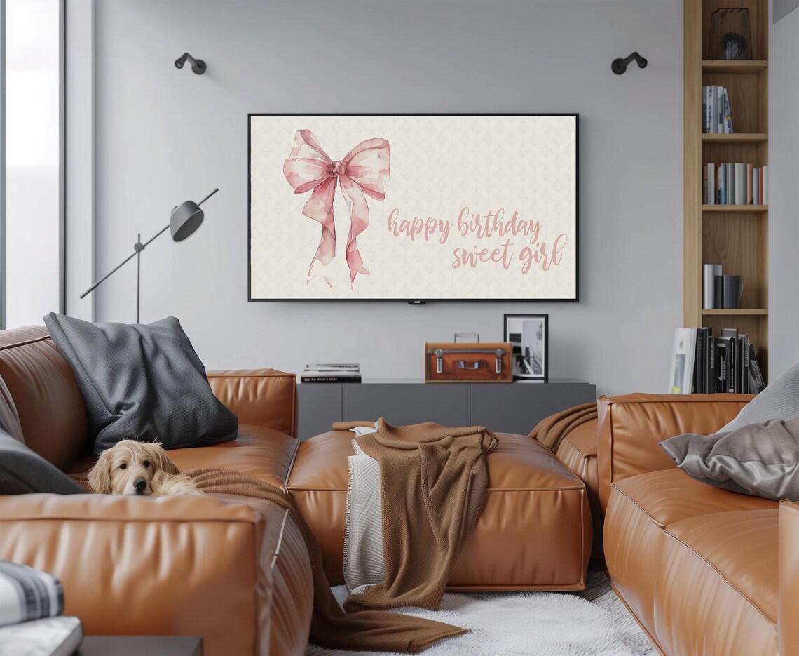 Birthday Frame TV Art, Pink Bow Birthday Decor - Image 3