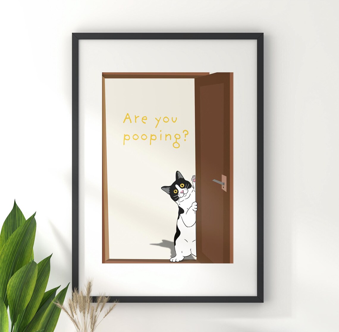 Are You Pooping Funny Cat Bathroom Door Peek Trendy Quote Wall Poster