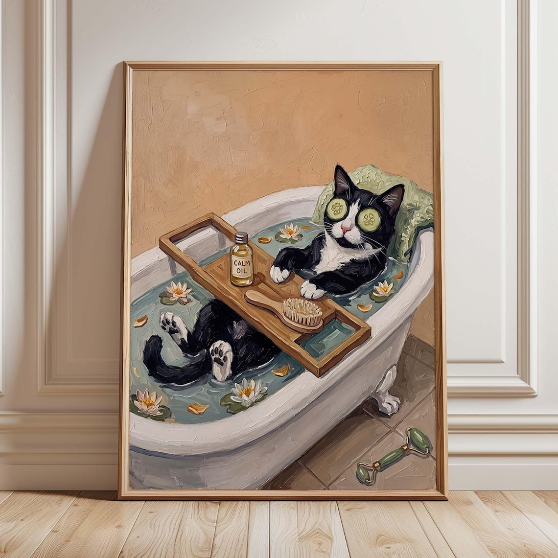 Black And White Cat Bathroom Wall Art Print