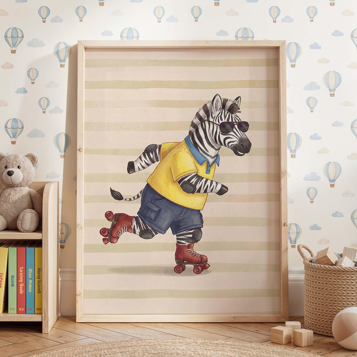 Zebra Roller Skate Nursery Decor, Animal Poster