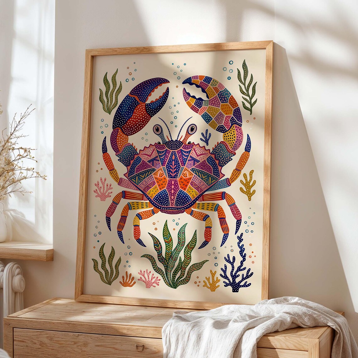Colorful Crab Coastal Sea Life Bathroom Poster