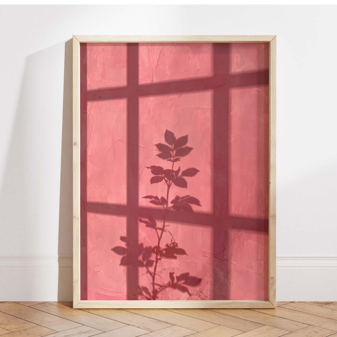 Pastel Pink Shadow Botanical Print Blush Window Light Plant Wall Art Feminine Floral Poster Trendy Aesthetic Bedroom Decor - Image 3