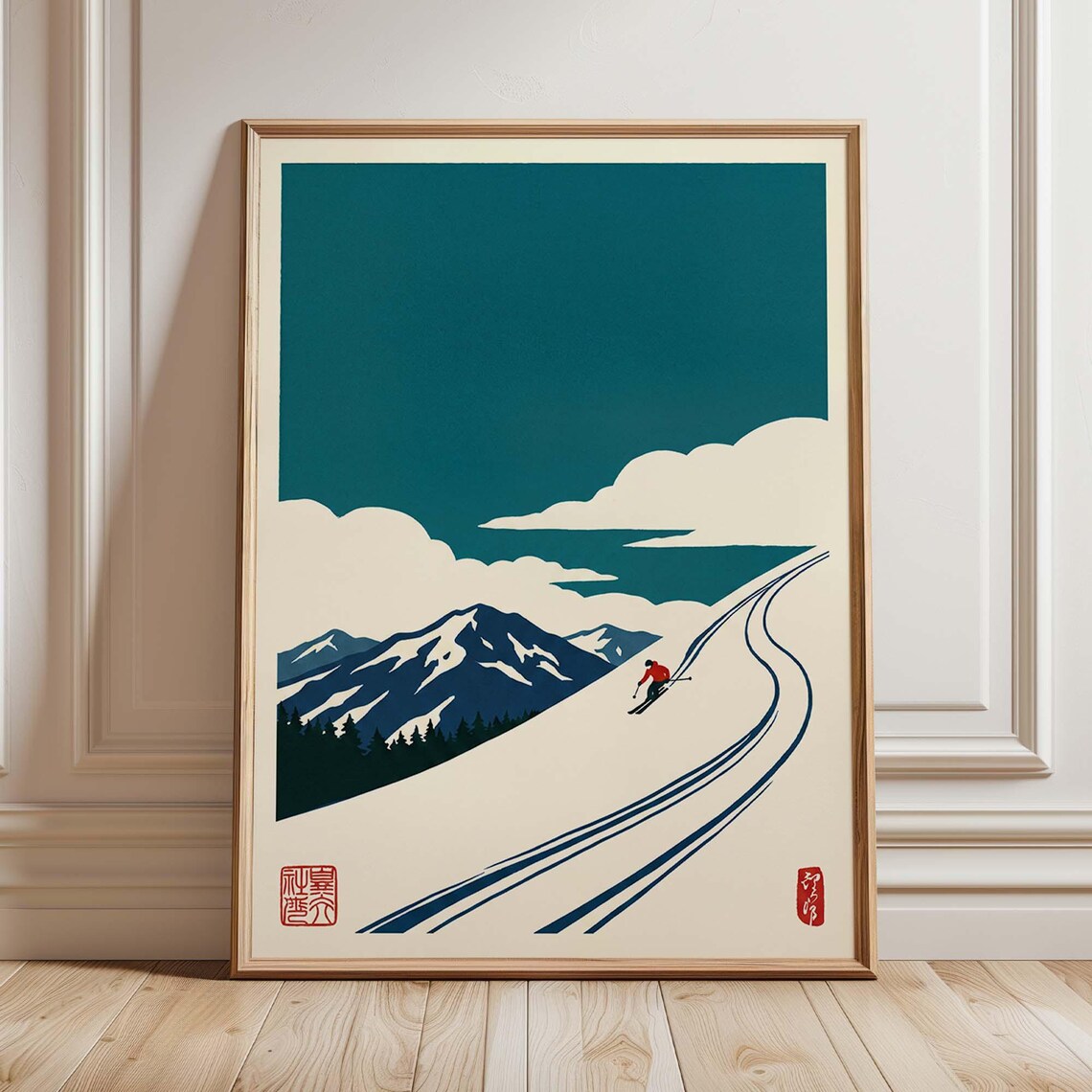Japanese Inspired Ski Mountain, Minimalist Alpine Poster