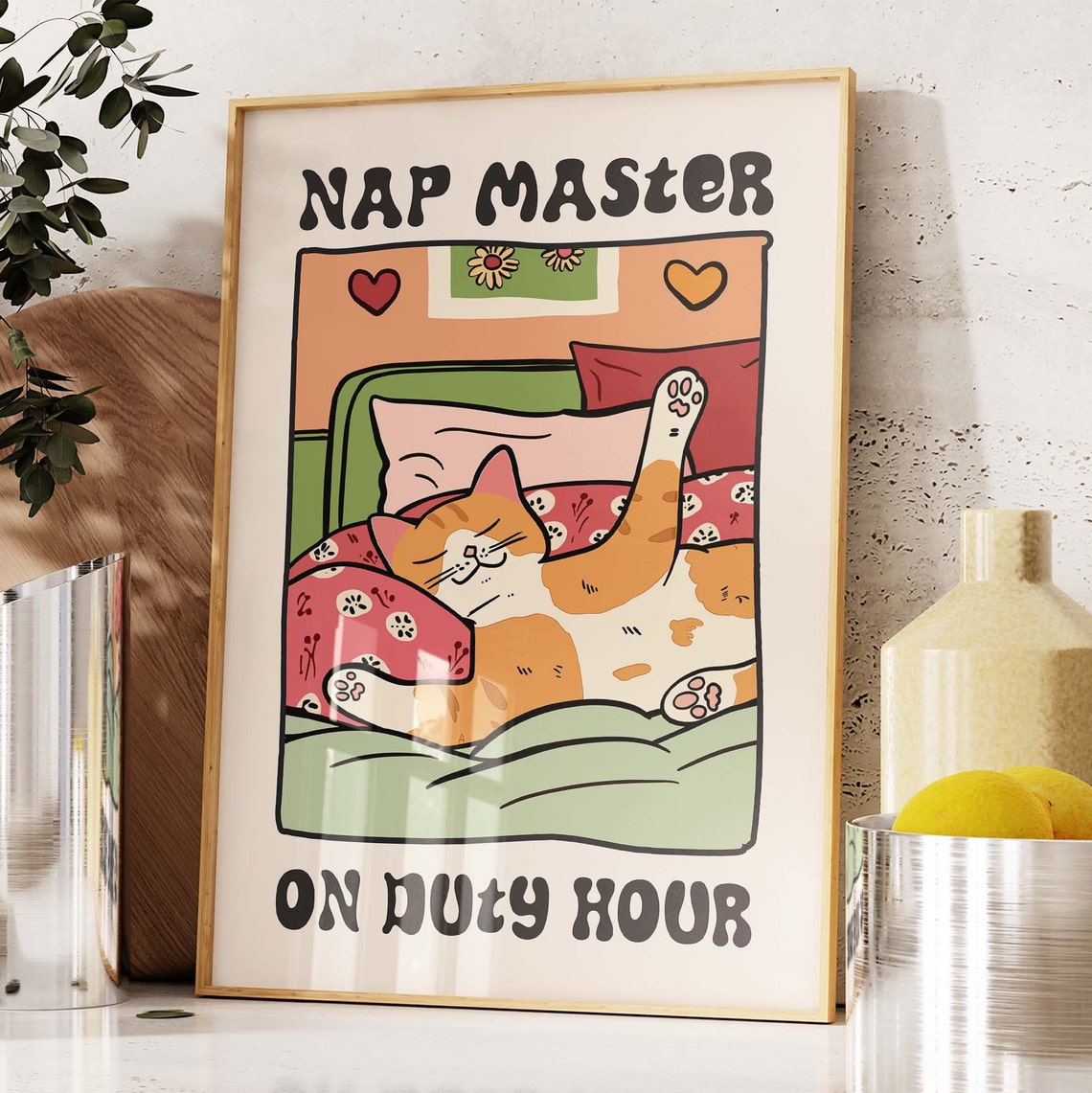 Sleeping Orange Cat Nap Master On Duty Hour Retro Cartoon Poster - Image 4