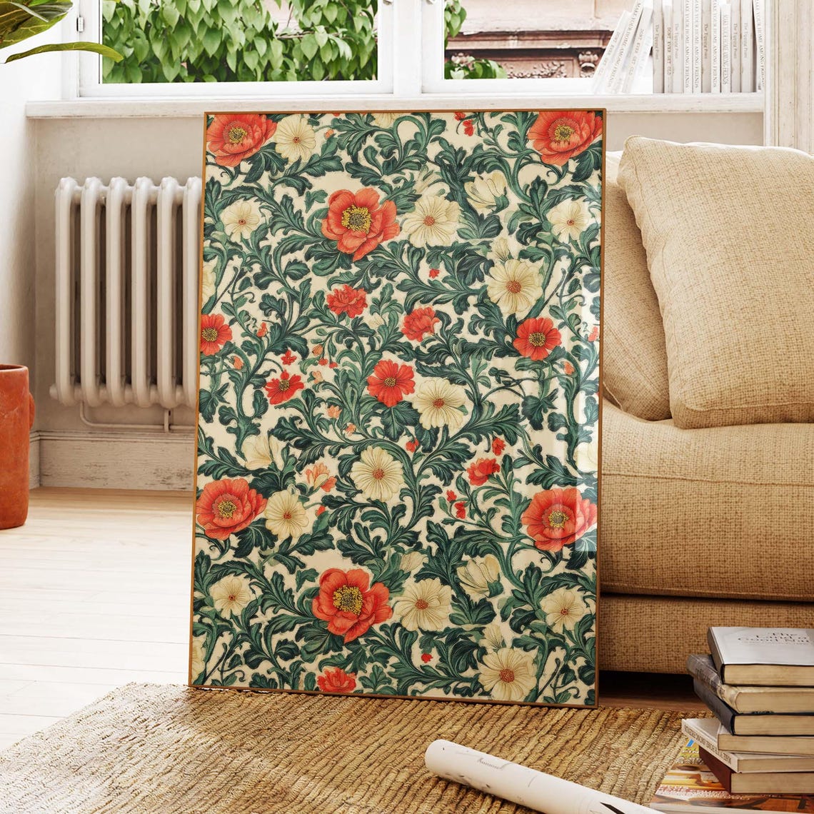 William Morris Style Poppies Floral Pattern Vintage Art Poster