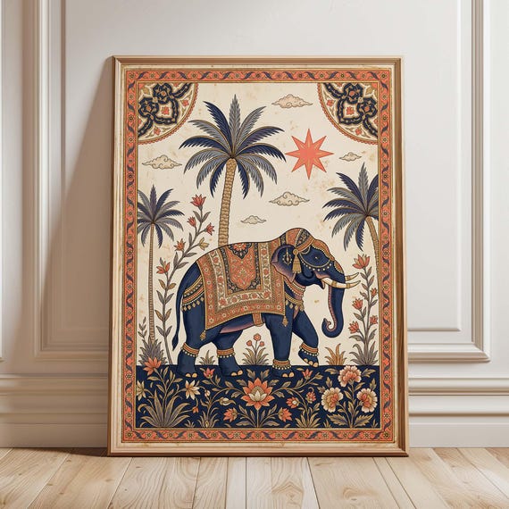 Indian Elephant Folk Art, Vintage Maximalist Boho