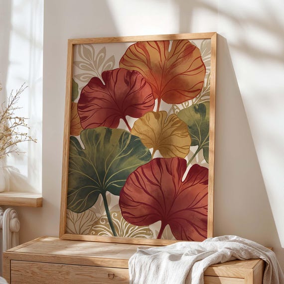 Botanical Wall Art Print Terracotta Sage Green Leaf Poster Boho Bedroom Decor Organic Modern