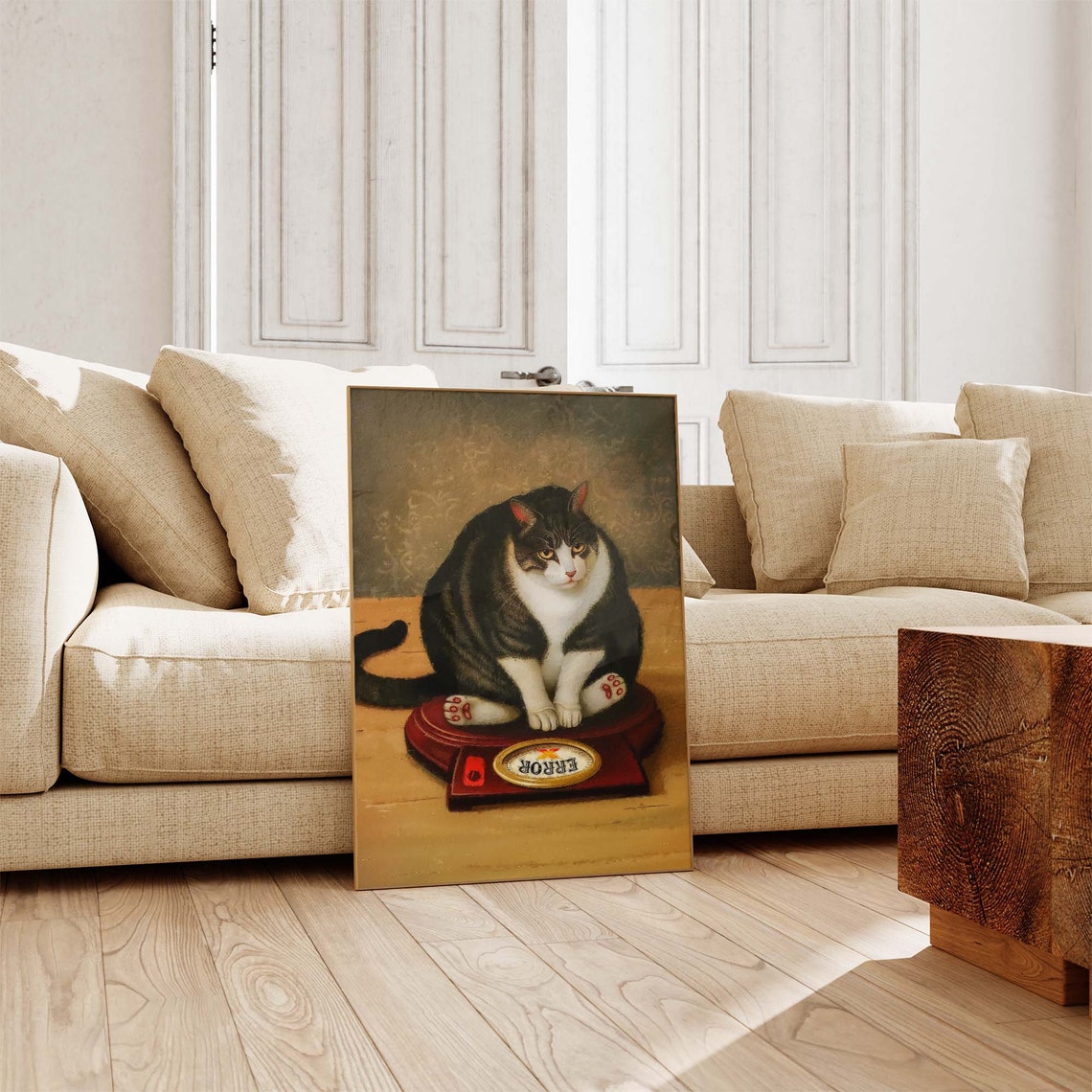 Chubby Cat on Vintage Bathroom Scale Error Message Funny Poster - Image 3