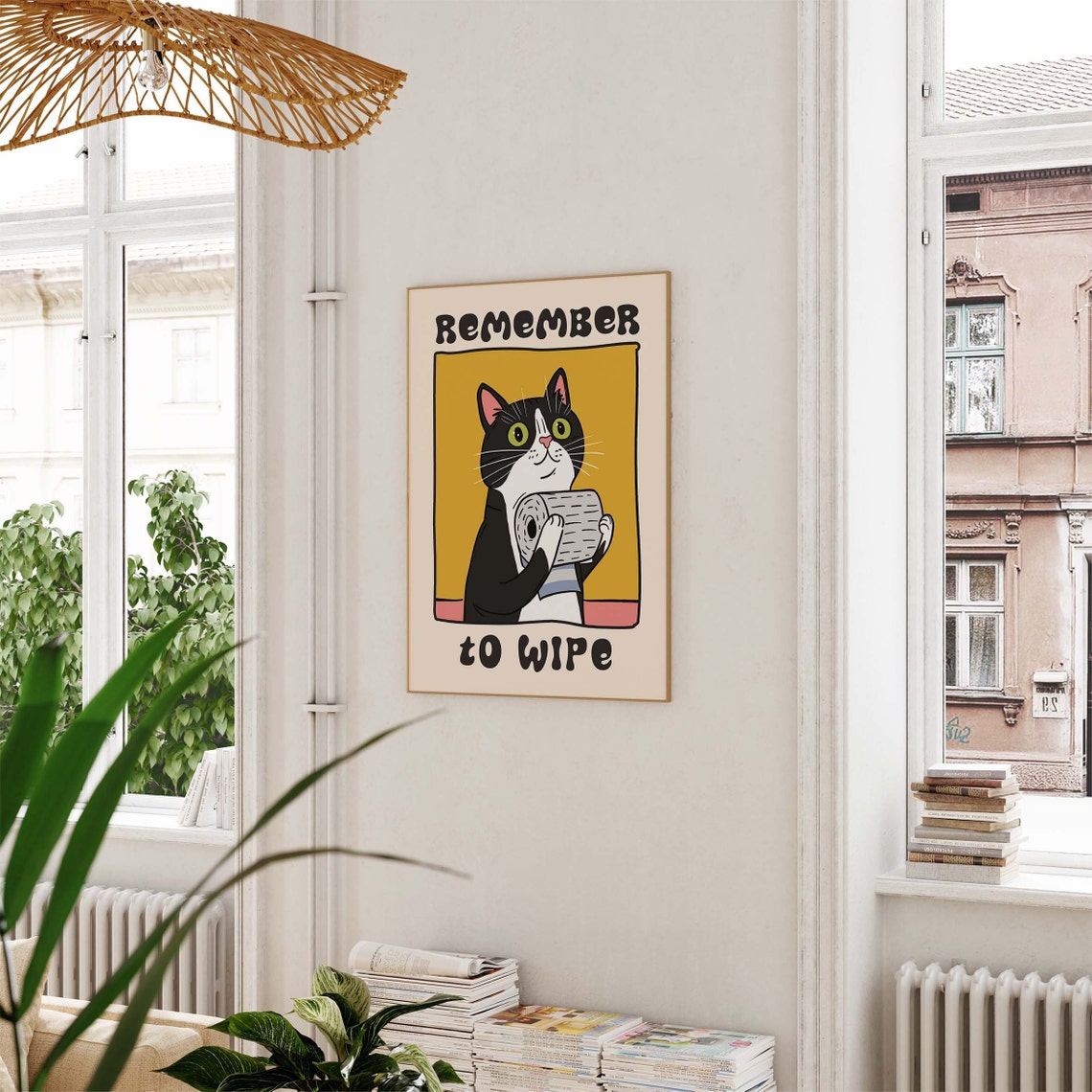 Remember To Wipe Tuxedo Cat Holding Toilet Paper Bathroom Poster - Image 3