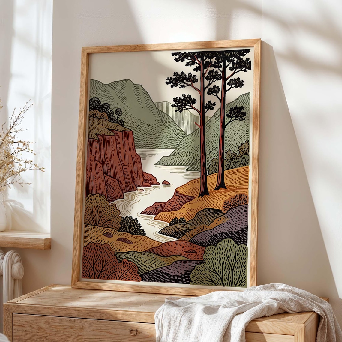 Vintage Landscape Poster Print, Mountains And River