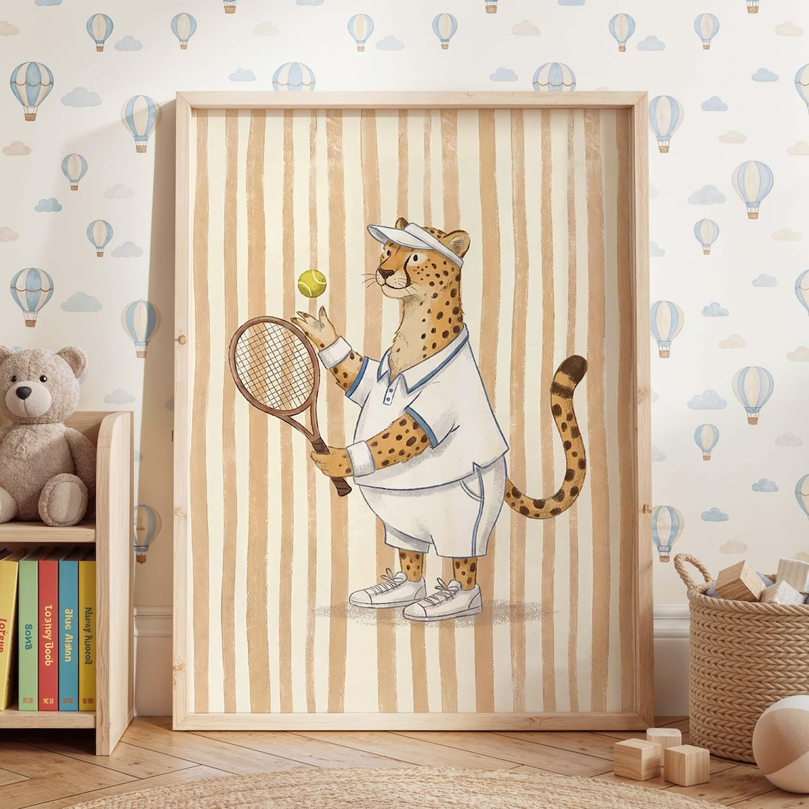 Leopard Tennis Player Nursery Decor Poster