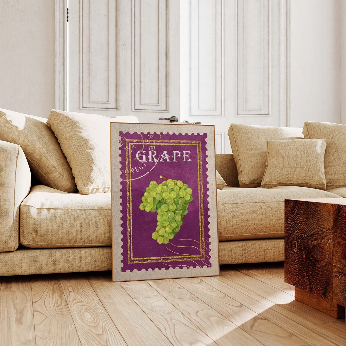 Vintage Grape Postage Stamp Style Purple Gold Kitchen Wall Art - Image 3