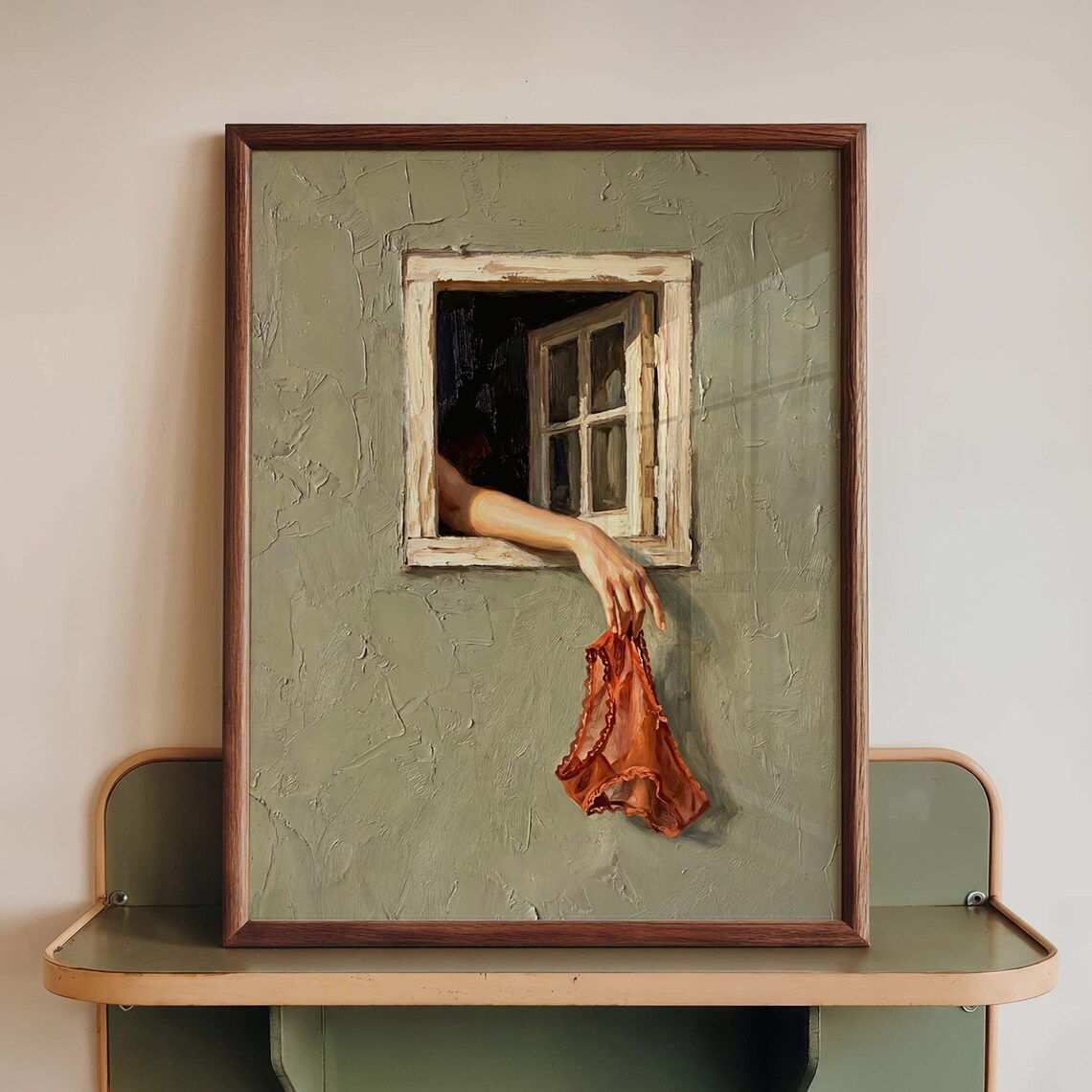 Woman Window Bathroom Vintage Lingerie Poster, Art Print