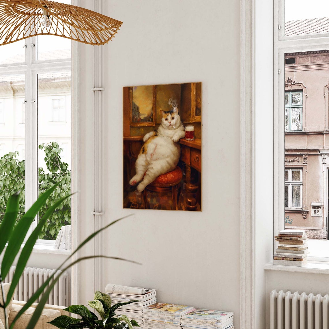 Chubby Calico Cat With A Cigarette And Beer At A Bar Vintage Poster - Image 2