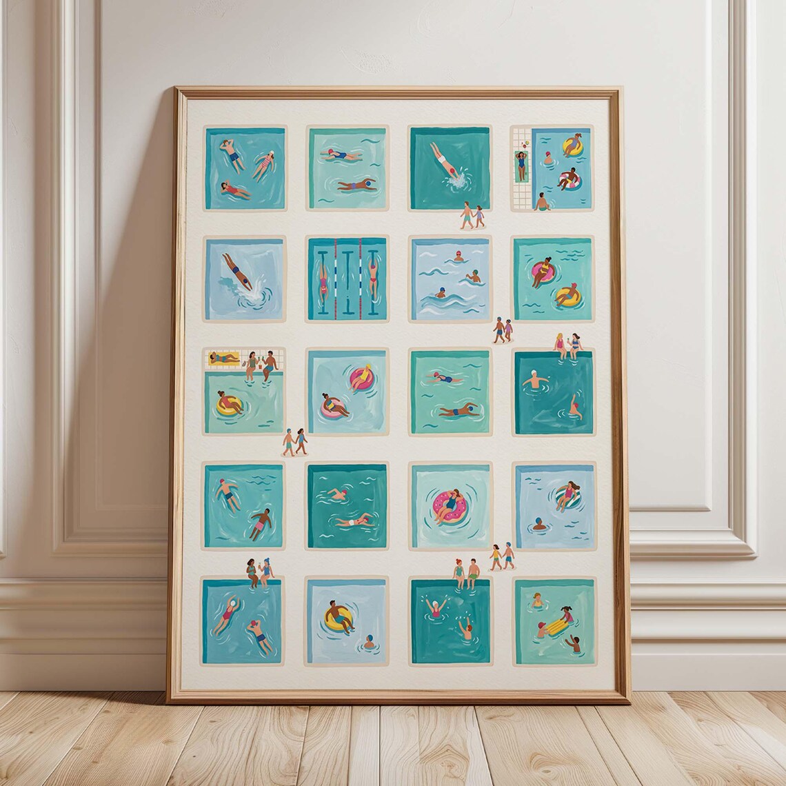 Swimming Pool Retro Summer Bathroom Decor Poster