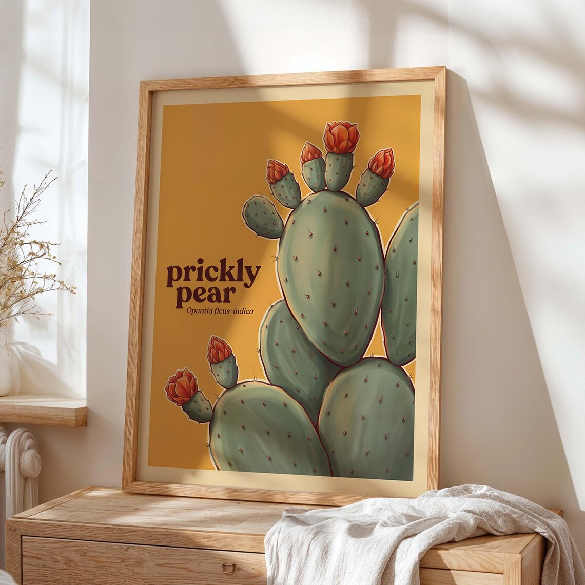 Prickly Pear Cactus Art Print, Retro Southwestern Botanical