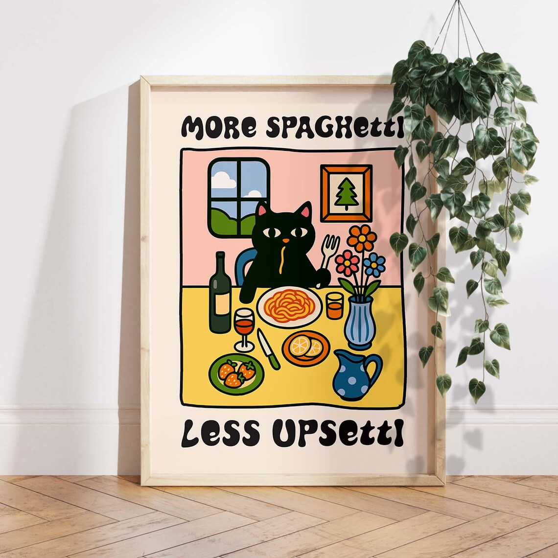 Funny Cat Kitchen Poster, Cute Kawaii Food Decor