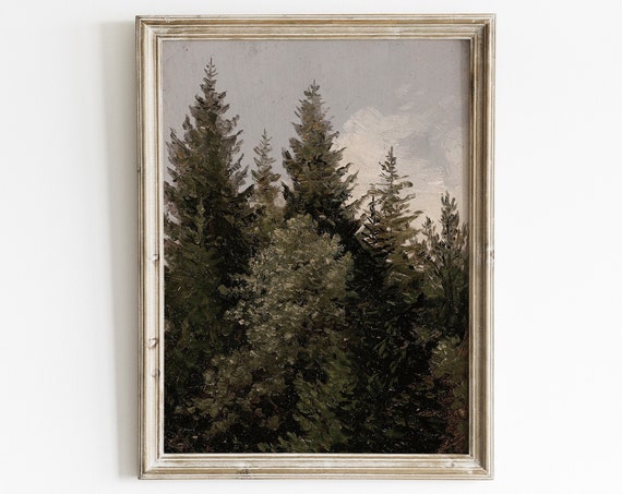 Pine Forest Vintage Nature Print, Rustic Decor