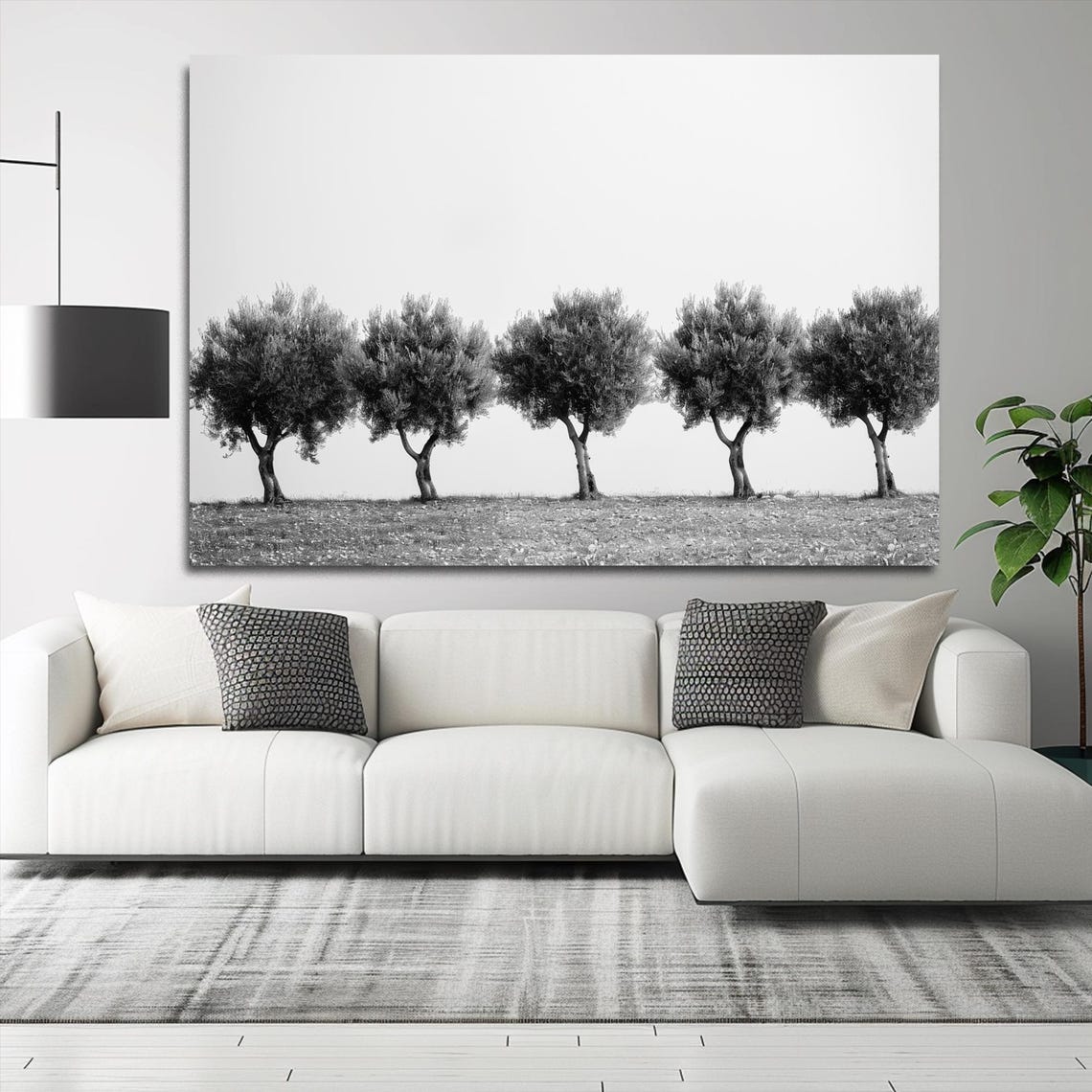 Black and White Five Olive Trees Minimalist Nature Calm Poster - Image 3