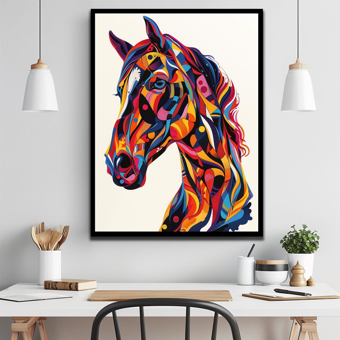 Geometric Abstract Horse Head Vivid Multicolor Pop Art Wall Poster - Image 3
