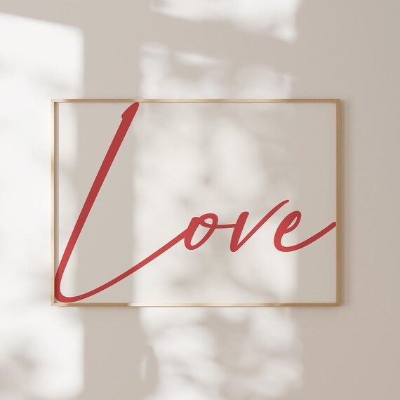 Love Red Script Typography Minimalist Modern Romantic Wall Art