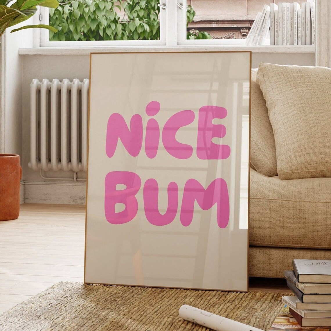 Nice Bum Pink Funny Bathroom Retro Poster Print