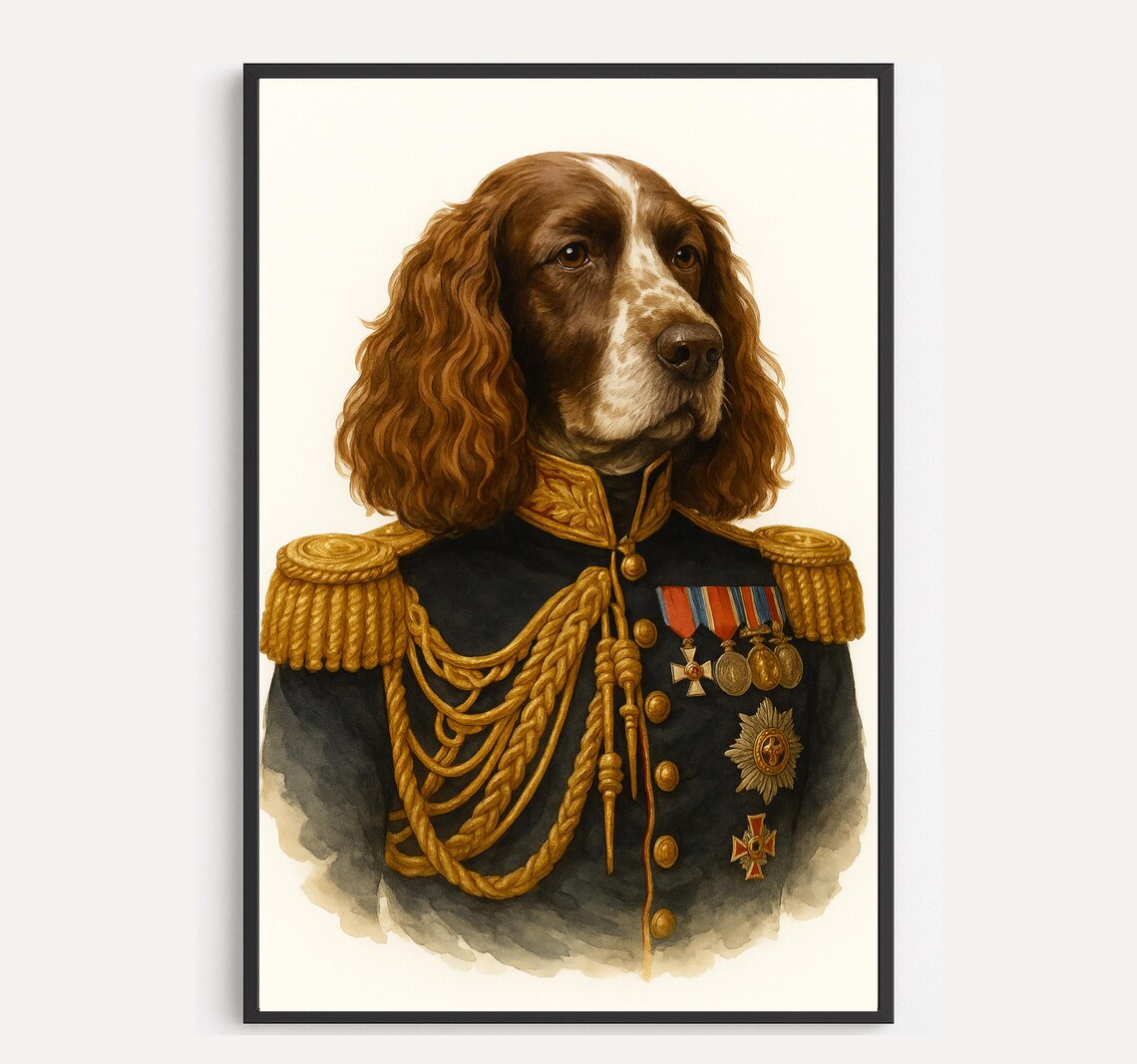 Military General Pet Portrait, Renaissance Spaniel Art Print