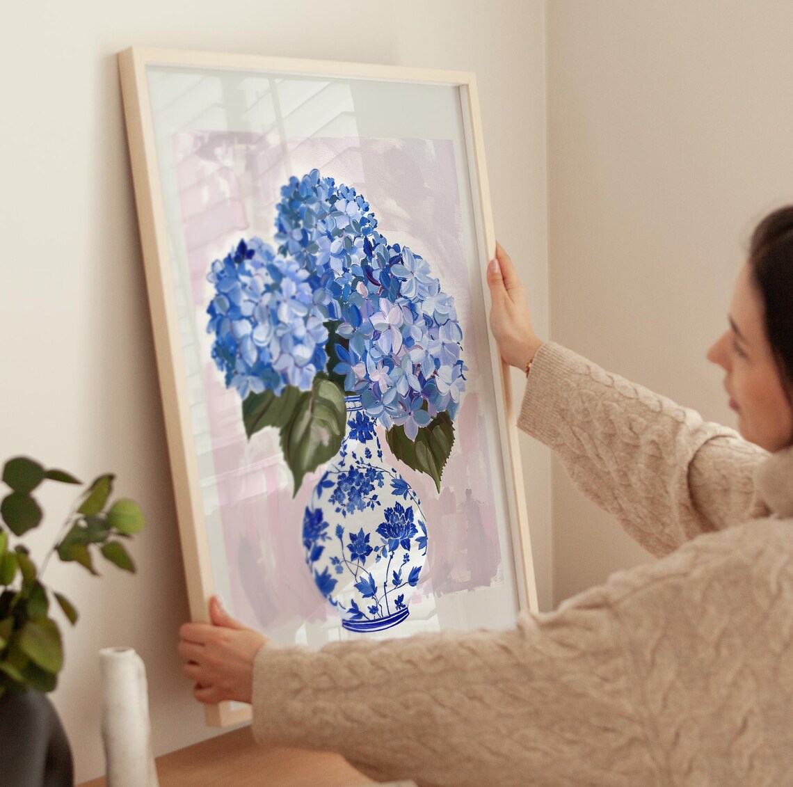 Blue Hydrangea Art Print, Bohemian Farmhouse Decor - Image 3