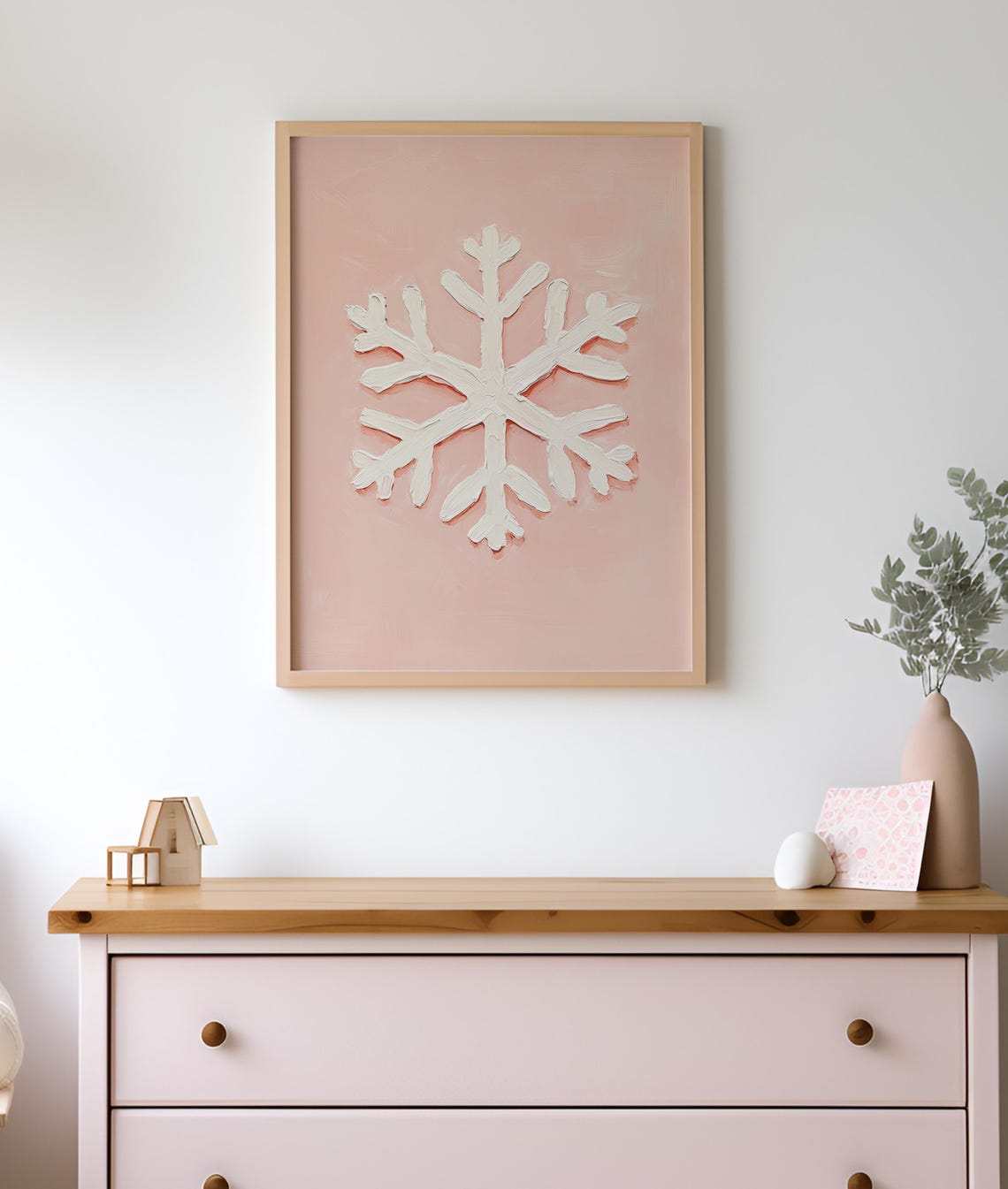 White Snowflake On Blush Pink Textured Winter Christmas Poster - Image 2