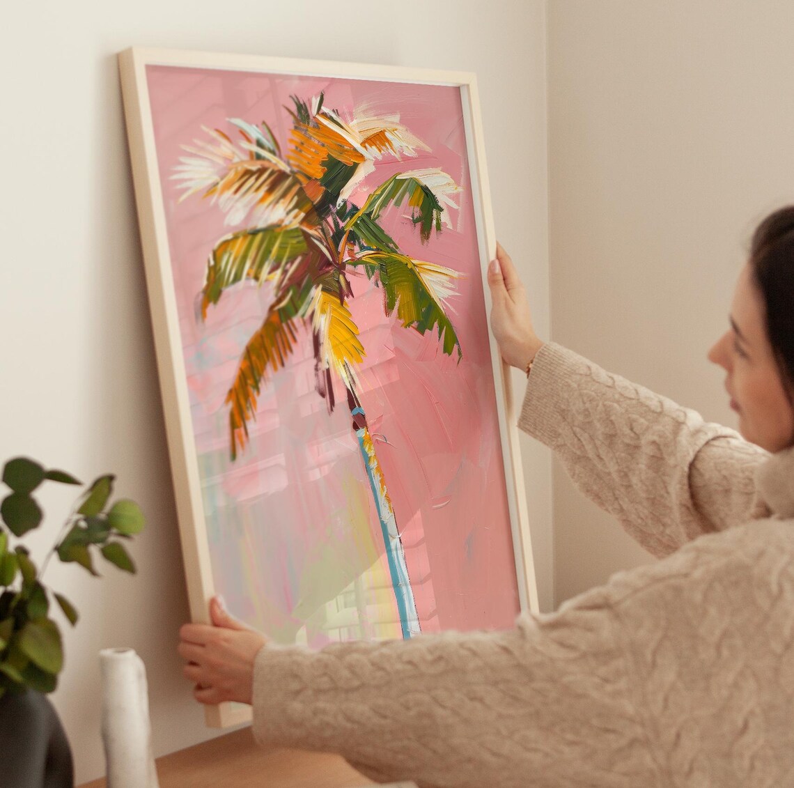 Soft Pink Palm Tree Botanical Art Print, Nursery Decor - Image 3