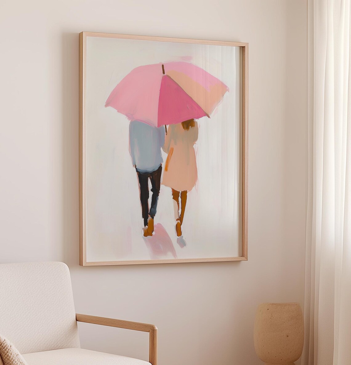 Couple Under Pink Umbrella Romantic Minimalist Love Story Art Poster - Image 2