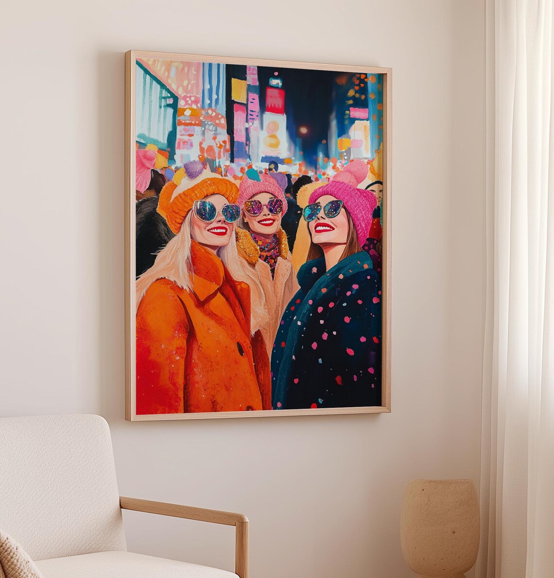 Friends Winter Night Colorful City Celebration Painting Art Poster - Image 2