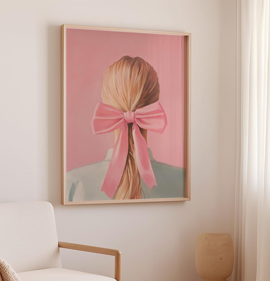 Blonde Ponytail With Pink Bow In Pink Room Coquette Art Poster - Image 3