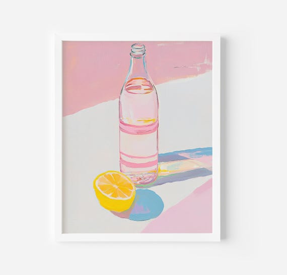 Still Life Wall Print Colorful Lemon Painting Kitchen Art Print Pink Home Decor Still Life Dining Room Pastel Food