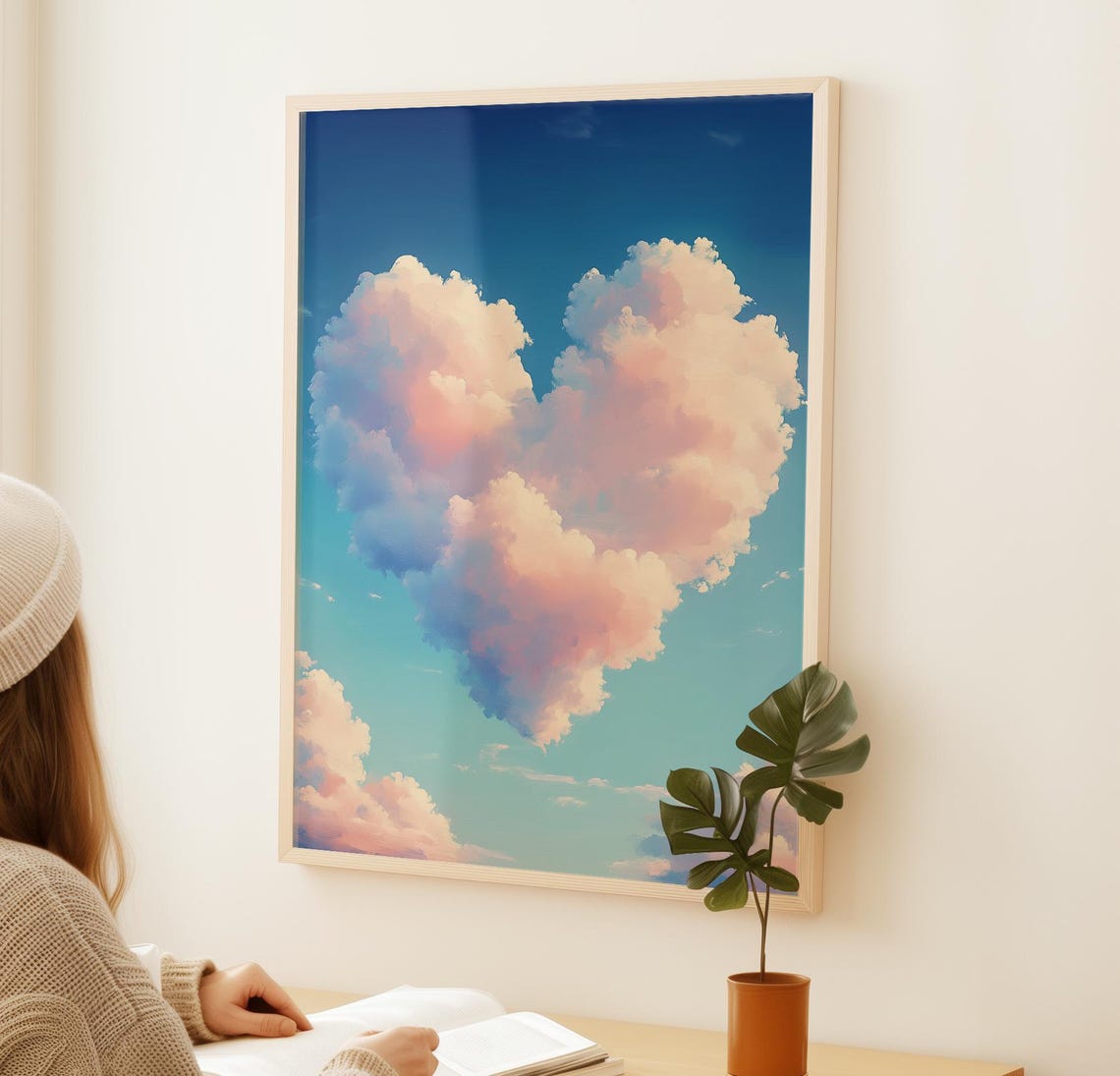 Dreamy Pink Heart Shaped Cloud Floating In Blue Sky Love Art Poster - Image 2