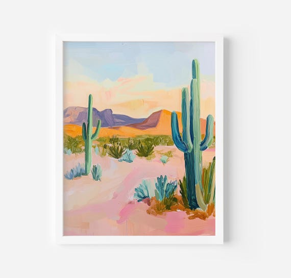 Western Desert Cactus Retro Botanical Art Print