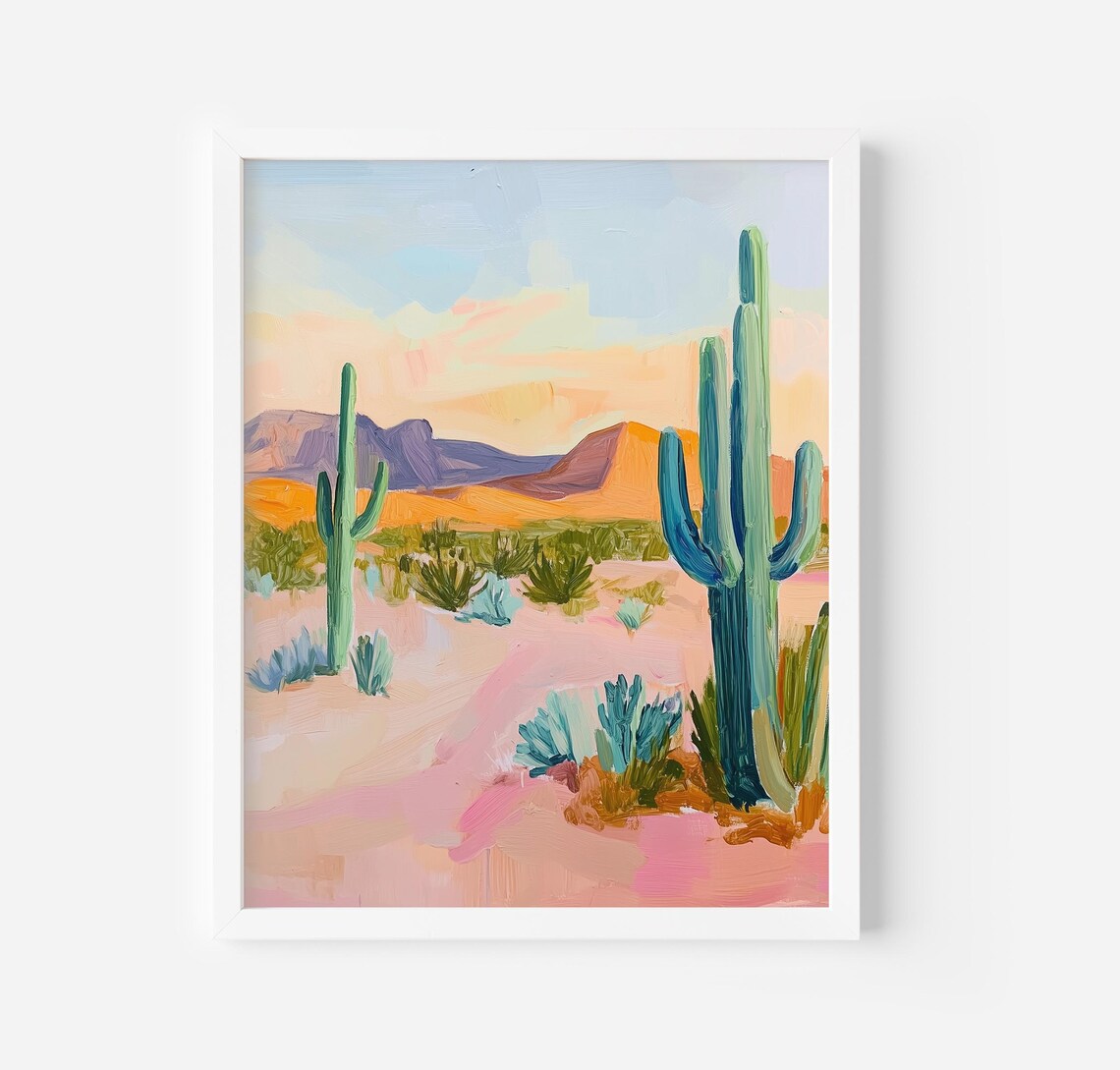 Western Desert Cactus Retro Botanical Art Print