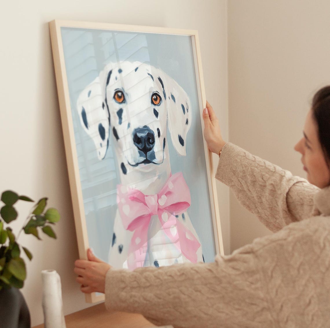 Dalmatian Dog Portrait With Pink Polka Dot Bow Tie Cute Poster - Image 3