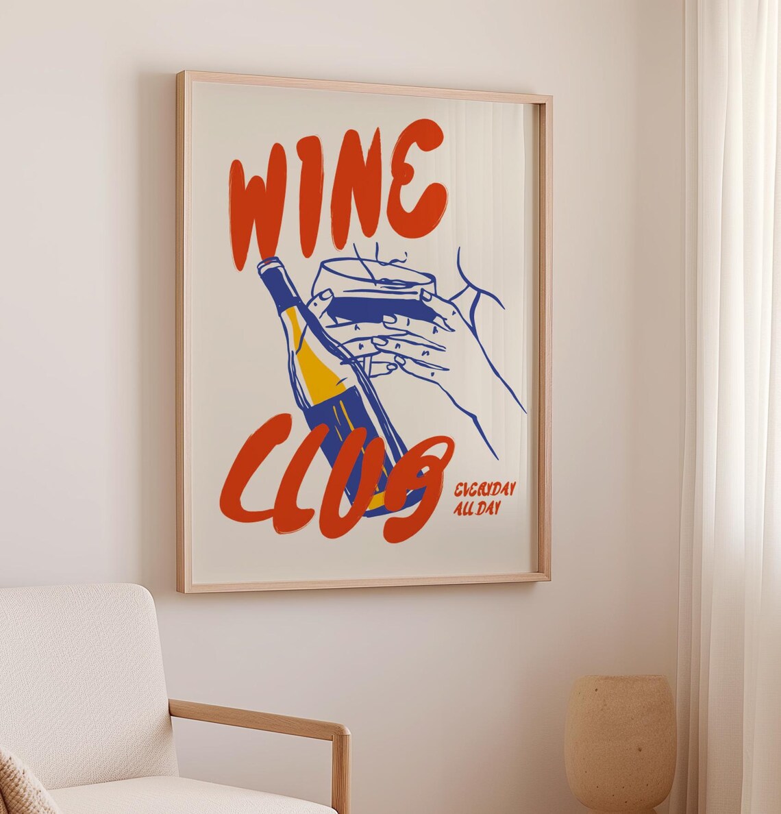 Wine Club Everyday All Day Poster Retro Wine Bottle Glass Kitchen Wall Art - Image 3