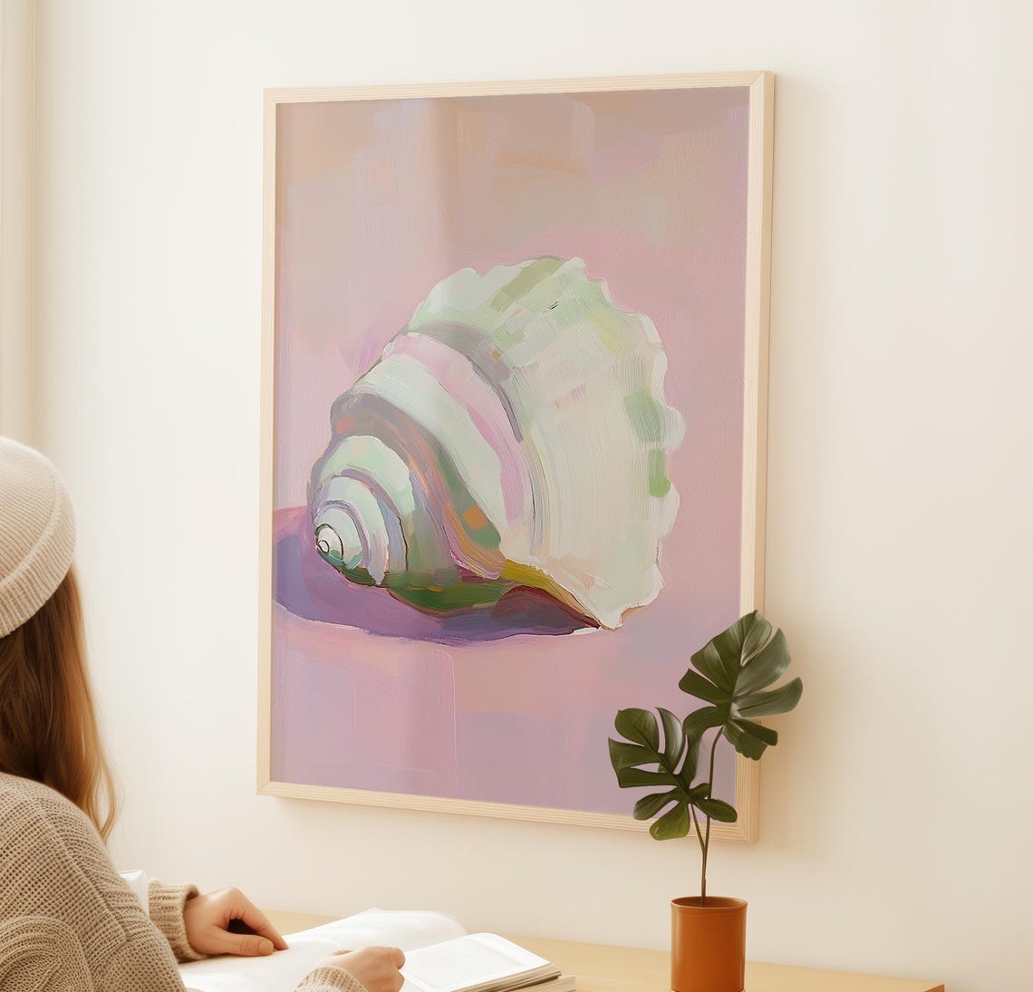 Pastel Seashell On Pink Background Coastal Minimalist Wall Poster - Image 2
